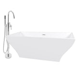 67 in. Fiberglass White Acrylic Tub for Bathtub with Tub Filler Combo - Modern Flat Bottom Stand Alone Tub - Super Arbor