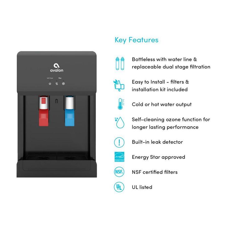 Countertop Self Cleaning Touchless Bottle less Water Cooler Dispenser, Hot/Cold Water, NSF/UL/Energy Star, Black
