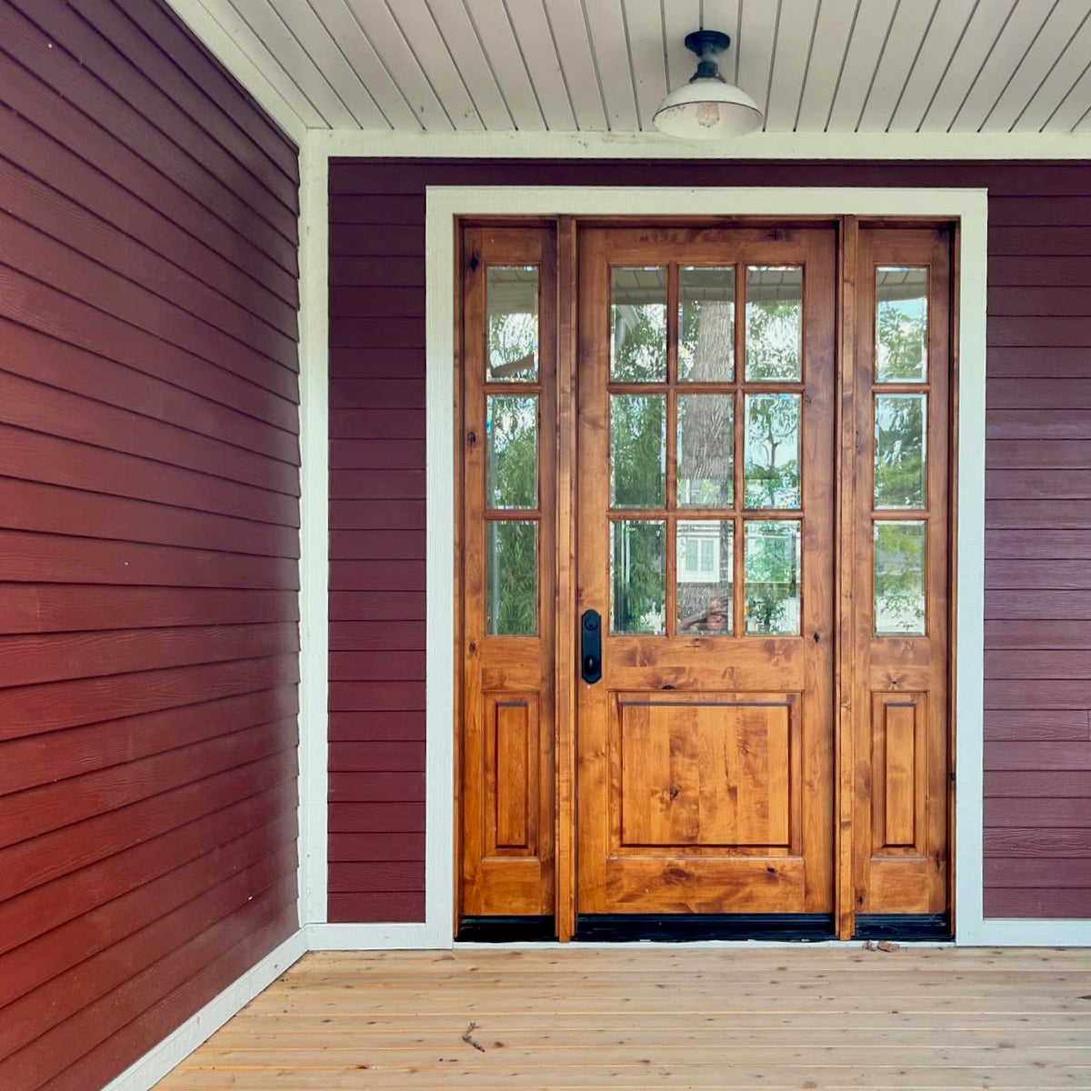 72 in. x 96 in. Craftsman Knotty Alder 9-Lite Clear Glass Unfinished Wood Right Active Inswing Double Prehung Front Door