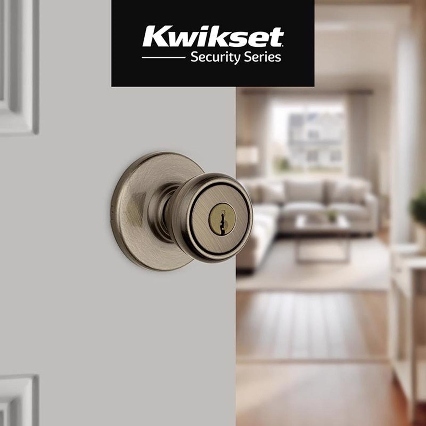 Kwikset Tylo Antique Brass Keyed Entry Door Knob, ANSI/BHMA Grade 3, Fits 1-3/4 in.