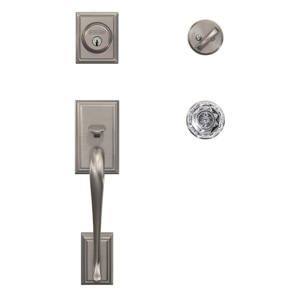 Custom Addison Satin Nickel Single Cylinder Door Handleset with Alexandria Glass Door Knob - Super Arbor