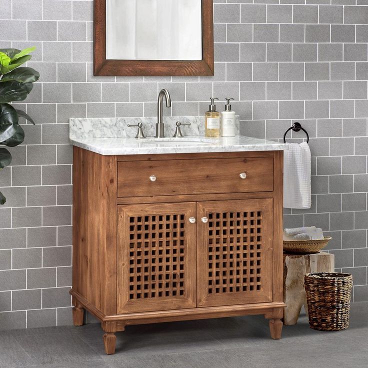Aurelia Brown 36 in. W x 22.05 in. D x 35.75 in. H Coastal Style Bathroom Vanity with Marble Vanity Top and Single Basin