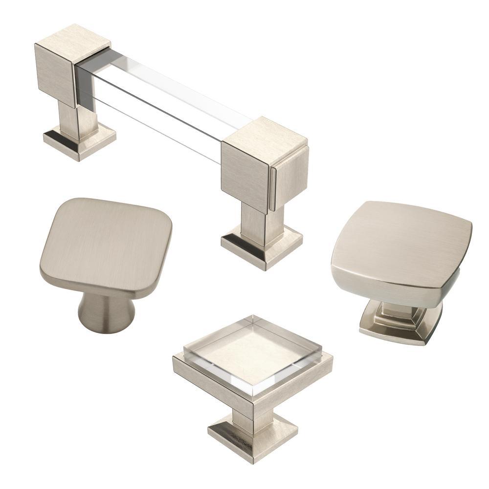 Classic Square 3 in. (76mm) Center-to-Center Classic Satin Nickel and Clear Glass Bar Drawer Pull - Super Arbor