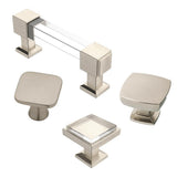 Classic Square 3 in. (76mm) Center-to-Center Classic Satin Nickel and Clear Glass Bar Drawer Pull - Super Arbor