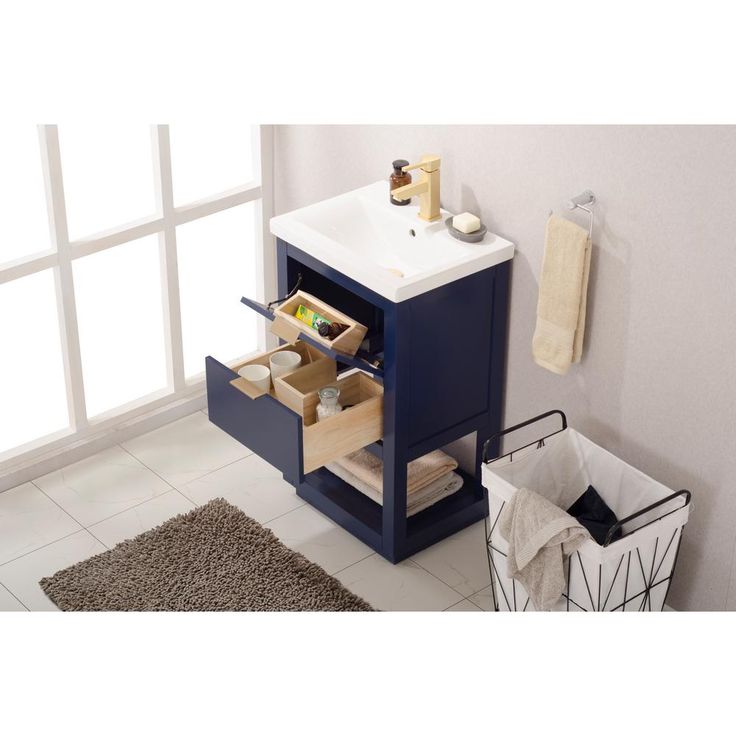 Klein 20 in. W x 15 in. D Bath Vanity in Blue with Porcelain Vanity Top in White with White Basin