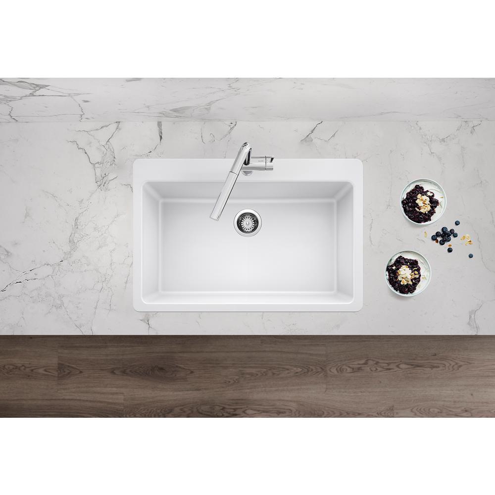 Glacier Bay Drop-in/Undermount Granite Composite 33 in. Single Bowl Kitchen Sink in White - Super Arbor