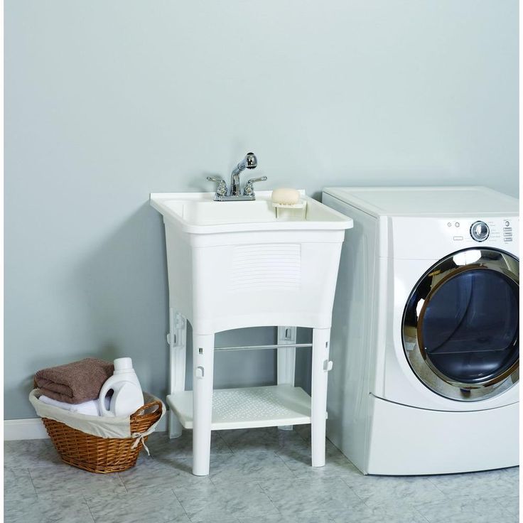 All-in-One 24 in. x 24 in. 20 Gal. Freestanding Laundry Tub in White, with Non-Metallic Pull-Out Faucet in Chrome