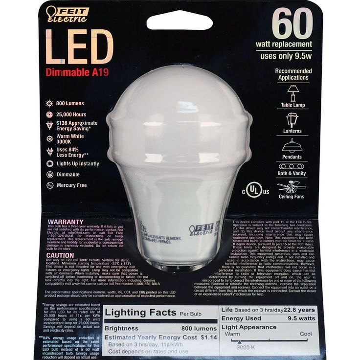 Feit Electric 60W Equivalent Warm White (3000K) A19 Dimmable LED Energy Star Light Bulb (1-Bulb)