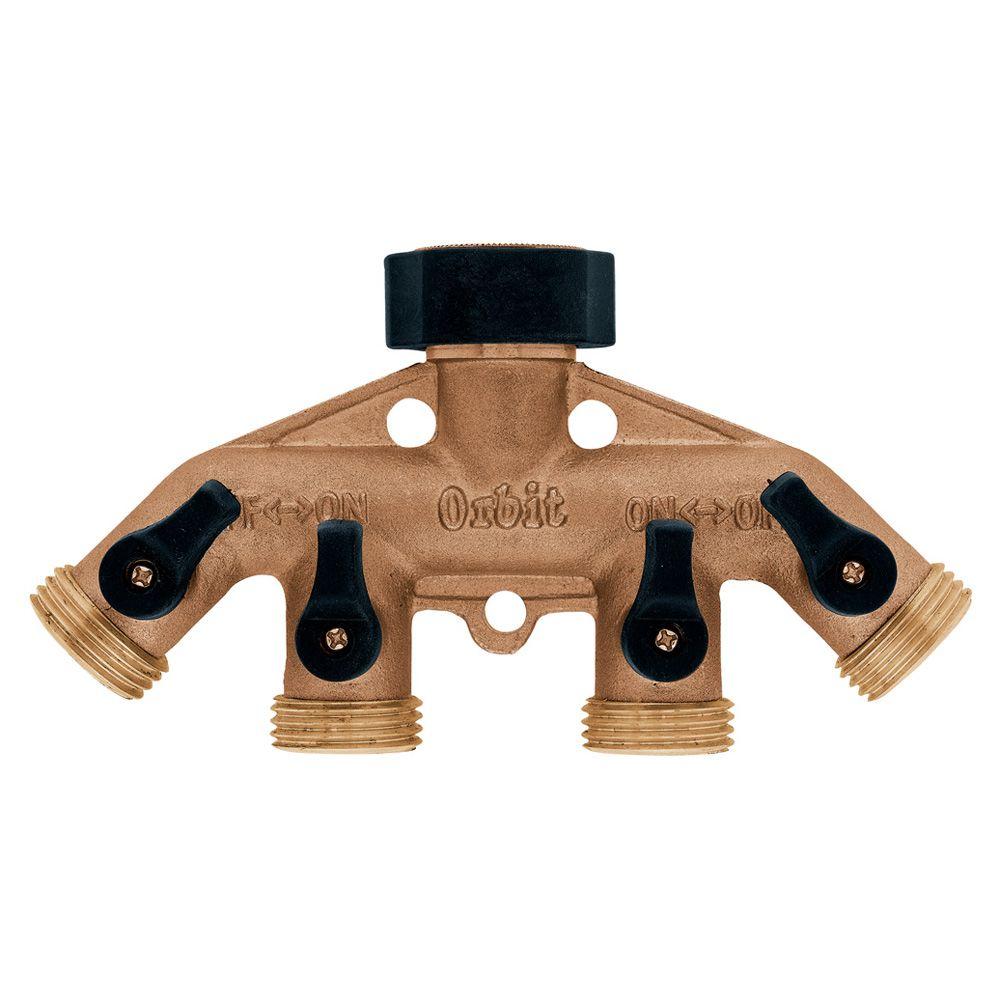 4-Outlet Brass Hose Faucet Manifold - Super Arbor