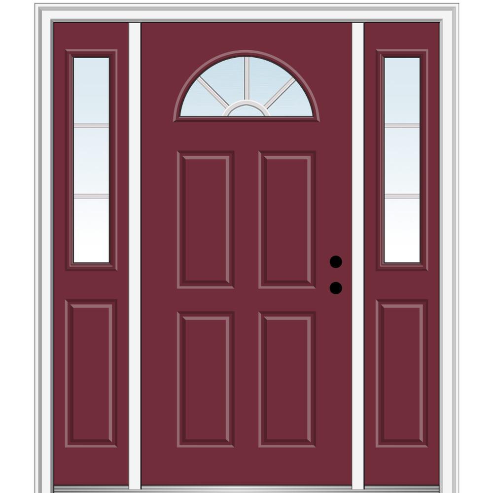 68.5 in. x 81.75 in. Internal Grilles Right-Hand Inswing 1/4-Lite Clear Painted Steel Prehung Front Door with Sidelites - Super Arbor