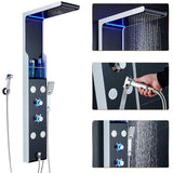 53 in. 4-Jet Shower Panel System with Shelf LED Rainfall Waterfall Head Handshower and Bidet Sprayer in Silver Black
