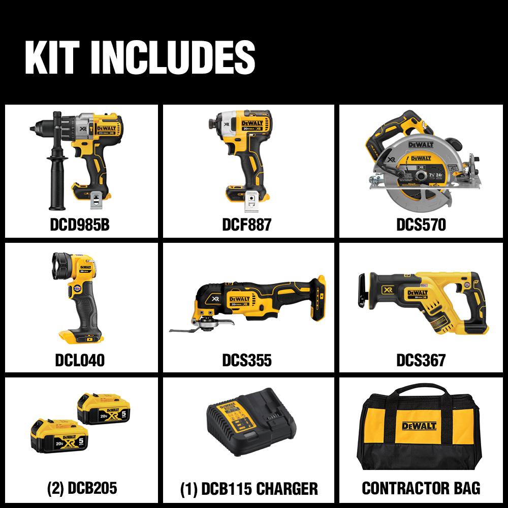 20-Volt MAX XR Lithium-Ion Brushless Cordless Combo Kit (6-Tool) w/ Hammer Drill, (2) Batteries 5.0Ah, Charger and Bag - Super Arbor