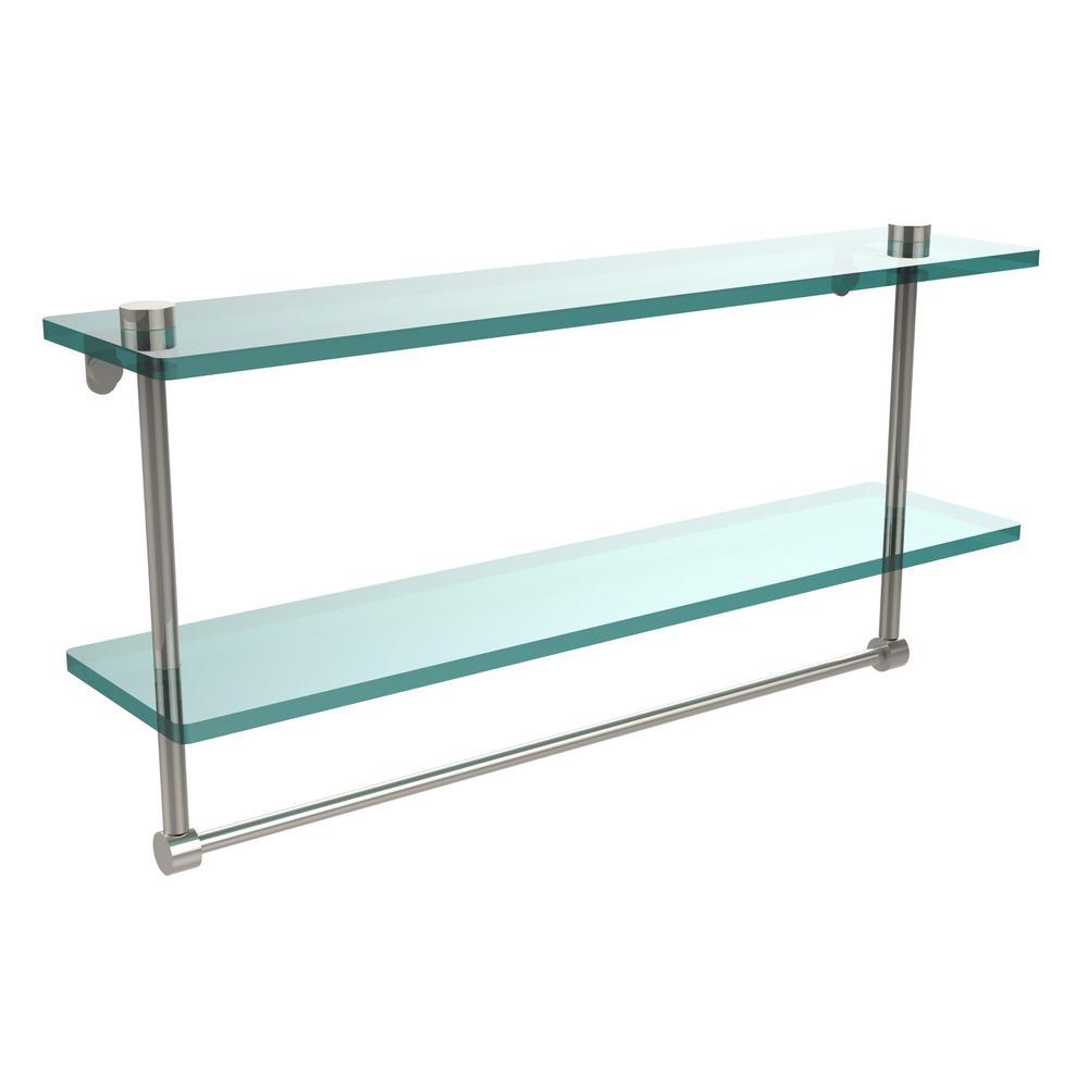 22 in. L  x 12 in. H  x 5 in. W 2-Tier Clear Glass Bathroom Shelf with Towel Bar in Oil Rubbed Bronze - Super Arbor