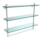 Foxtrot 22 in. L  x 18 in. H  x 5 in. W 3-Tier Clear Glass Bathroom Shelf with Towel Bar in Satin Nickel - Super Arbor