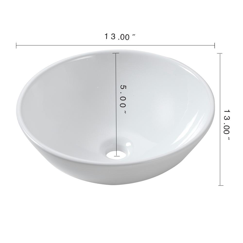 13 in. x 13 in. Round Bowl Modern Bathroom Above in White Porcelain Ceramic Vessel Vanity Sink Art Basin - Super Arbor