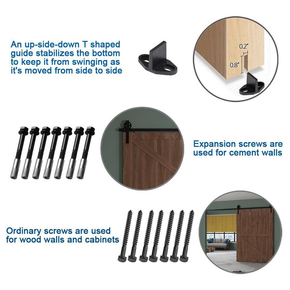 12 ft./144 in. Black Sliding Barn Door Track and Hardware Kit with Bigwheel J Shape Hanger for Single Door - Super Arbor