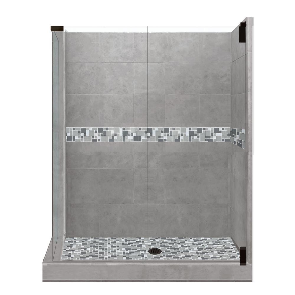 Del Mar Grand Hinged 36 in. x 42 in. x 80 in. Right-Hand Corner Shower Kit in Natural Buff and Chrome Hardware - Super Arbor