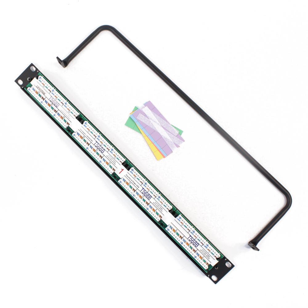 24-Port eXtreme Cat 6+ Flat 110-Style 1RU Patch Panel with Cable Management Bar, Black - Super Arbor
