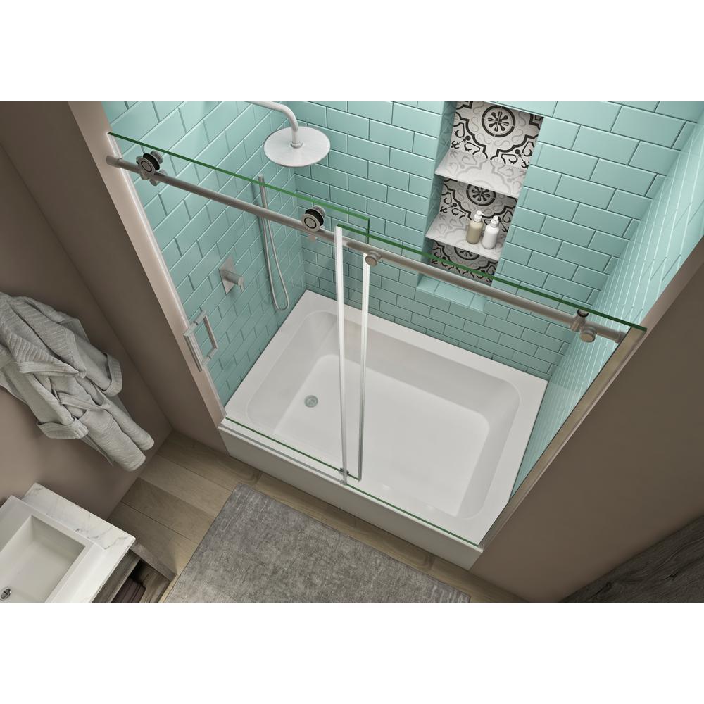 Coraline XL 56 - 60 in. x 70 in. Frameless Sliding Tub Door with StarCast Clear Glass in Stainless Steel, Left Opening - Super Arbor