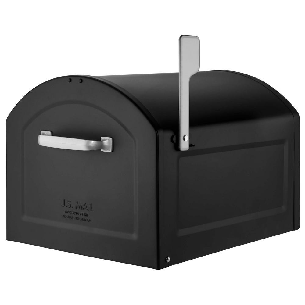 Centennial Extra Large Capacity Post Mount Parcel Mailbox in Black with Premium Silver Handle and Flag - Super Arbor