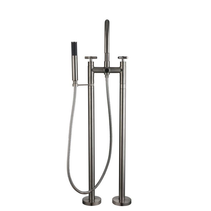 Danay 2-Pipe 2-Handle Freestanding Floor Mount Roman Tub Faucet with Handheld Handshower in Brushed Nickel