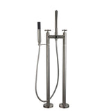 Danay 2-Pipe 2-Handle Freestanding Floor Mount Roman Tub Faucet with Handheld Handshower in Brushed Nickel