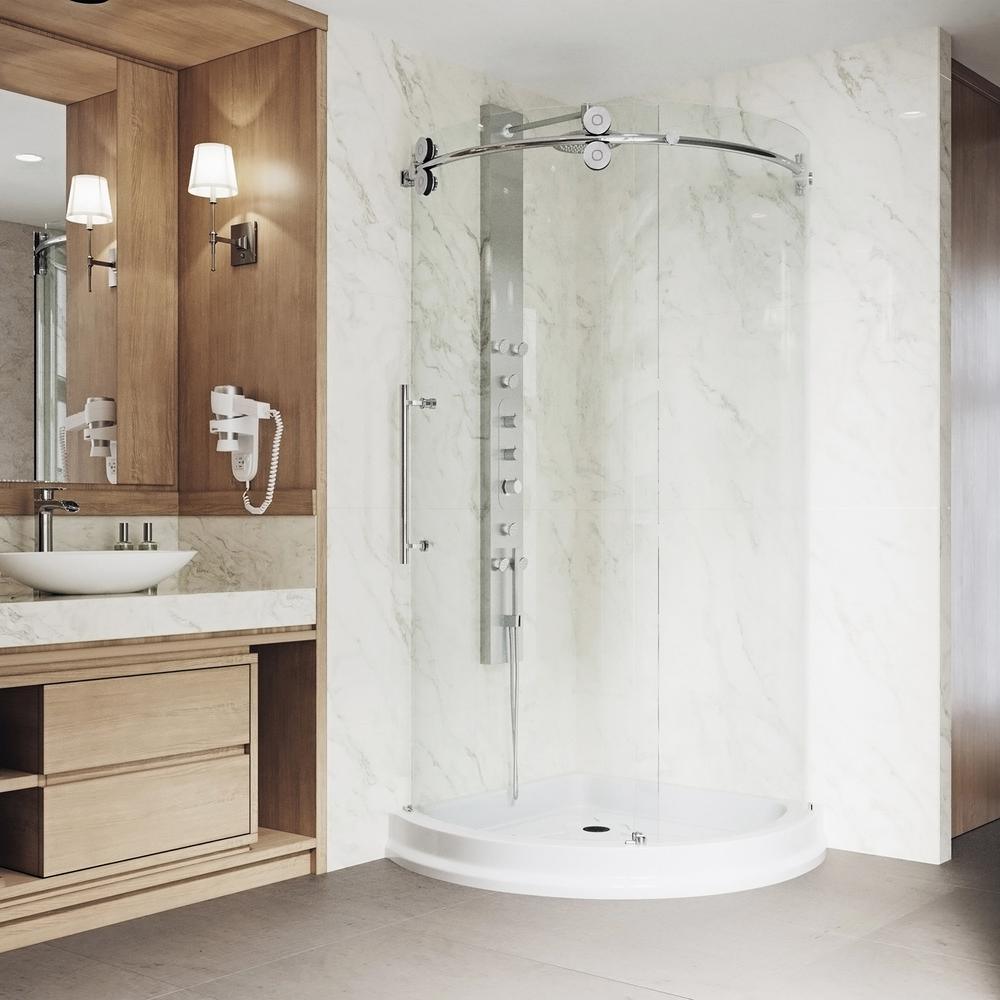 Sanibel 43.625 in. x 79.5 in. Frameless Bypass Shower Enclosure in Chrome and Left Base - Super Arbor