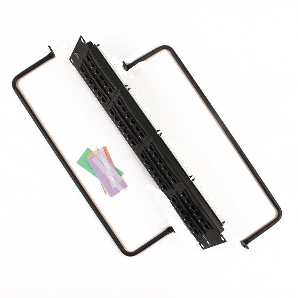 48-Port eXtreme Cat 6+ Flat 110-Style 2RU Patch Panel with Cable Management Bar, Black - Super Arbor