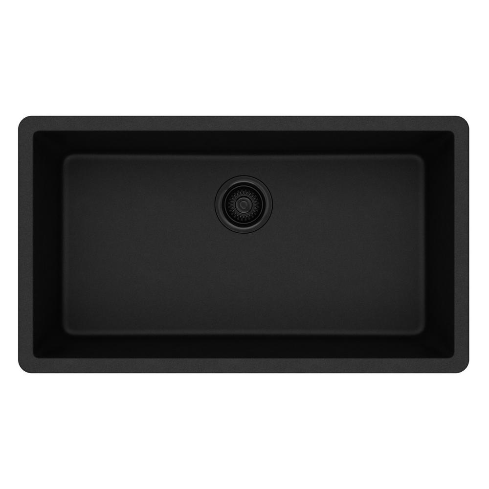 Quartz Classic Undermount Composite 33 in. Single Bowl Kitchen Sink in Black - Super Arbor