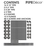 1/2 in. Black Steel Pipe 11.75 in. D x 72.5 in. H Floor Mounted 4-Tier Shelf Kit