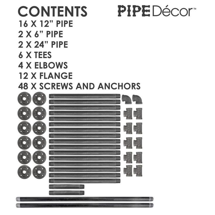 1/2 in. Black Steel Pipe 11.75 in. D x 72.5 in. H Floor Mounted 4-Tier Shelf Kit