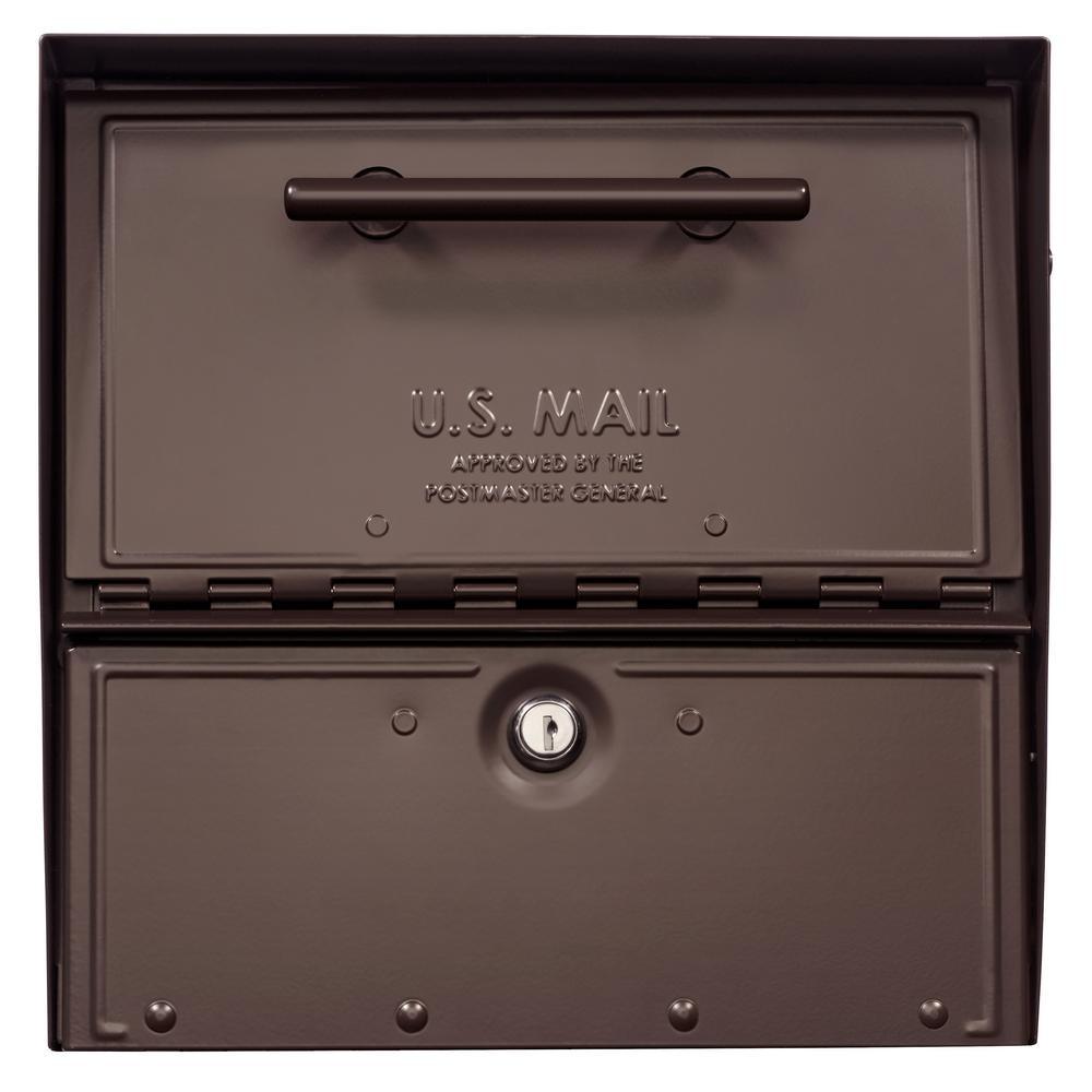 Oasis Eclipse Rubbed Bronze Post Mount Locking Parcel Mailbox with Silver Flag - Super Arbor