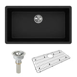 Quartz Classic Undermount Composite 33 in. Single Bowl Kitchen Sink in Black - Super Arbor