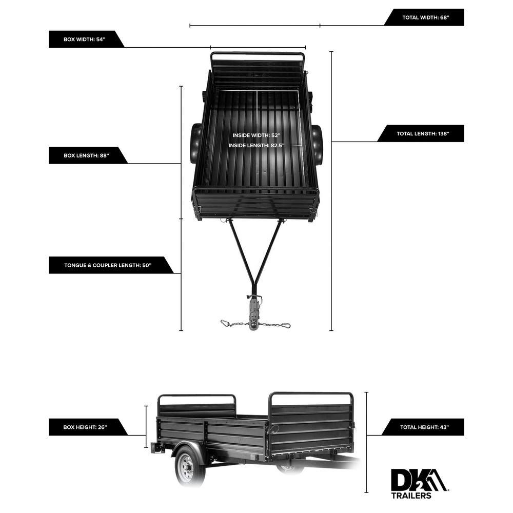 1639 lbs. Payload Capacity 4.5 ft. x 7.5 ft. Galvanized Steel Utility Trailer Kit with Bed Tilt and Collapsing Ends - Super Arbor