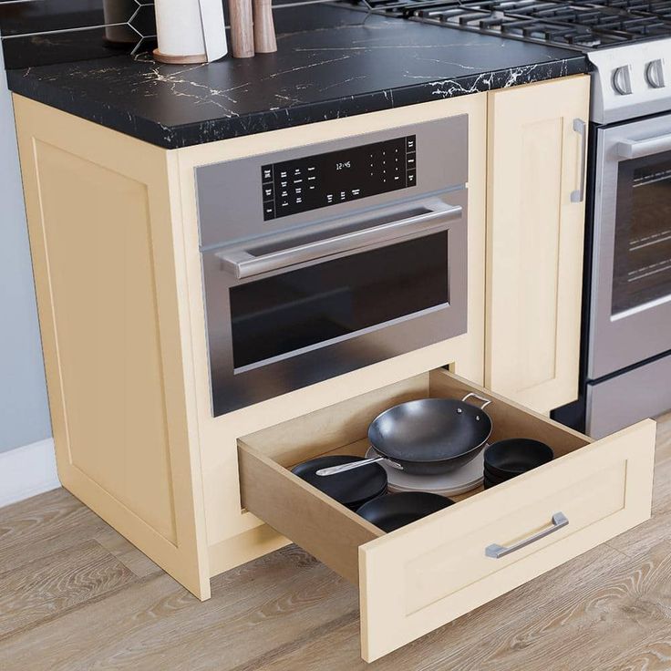 Home Decorators Collection Newport 24 in. W x 24 in. D x 34.5 in. H Assembled Plywood Microwave Base Kitchen Cabinet in Blended Cream with Soft