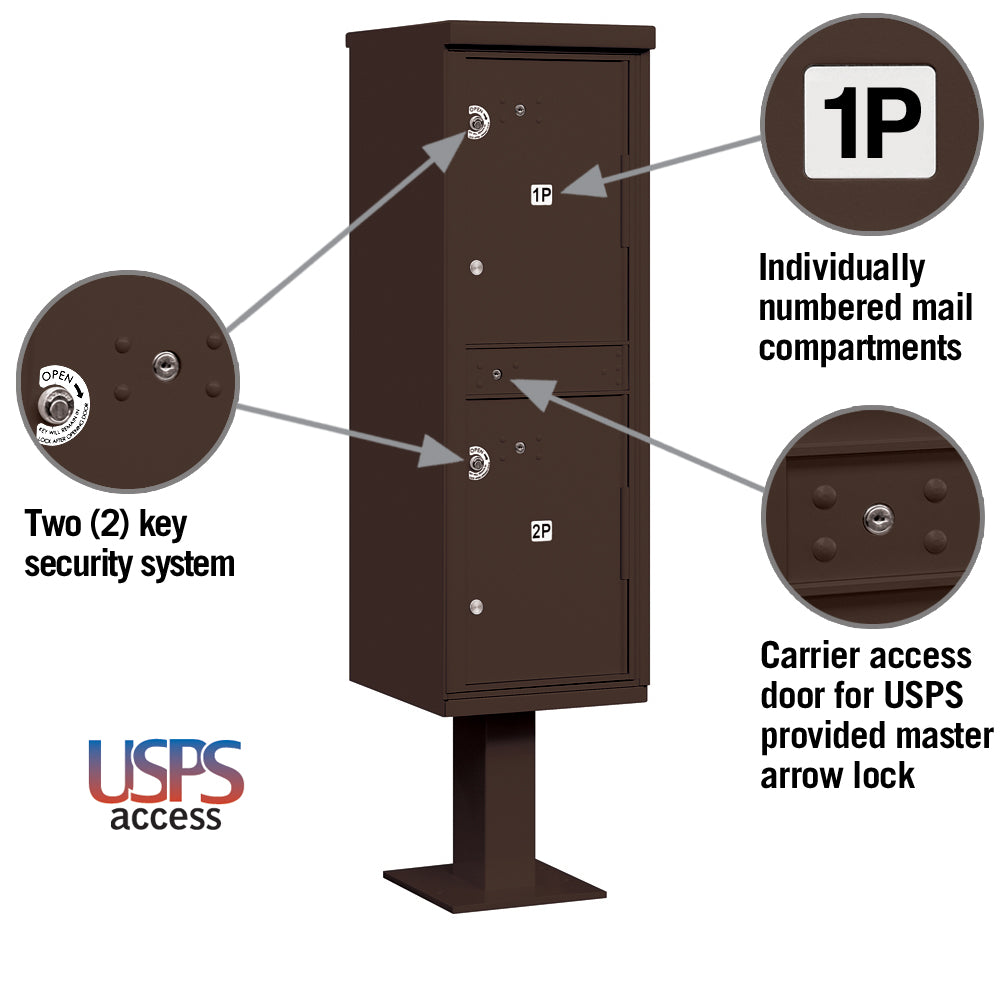 Outdoor Parcel Locker with 2 Compartments in Bronze with USPS Access