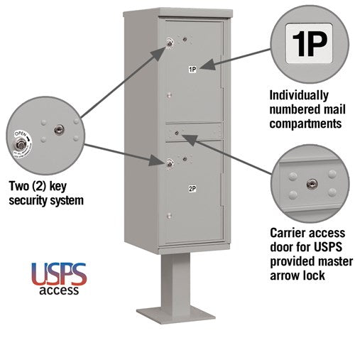 Outdoor Parcel Locker with 2 Compartments in Gray for USPS Access