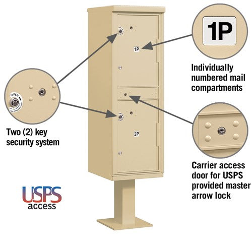 Outdoor Parcel Locker with 2 Compartments in Sandstone for USPS Access