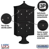 Regency Decorative Outdoor Parcel Locker with 4 Compartments in Black with USPS Access