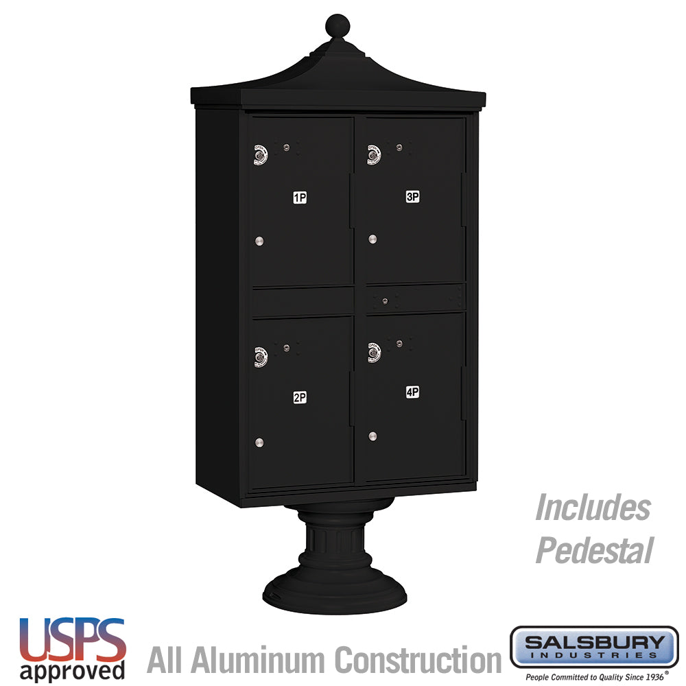 Regency Decorative Outdoor Parcel Locker with 4 Compartments in Black with USPS Access