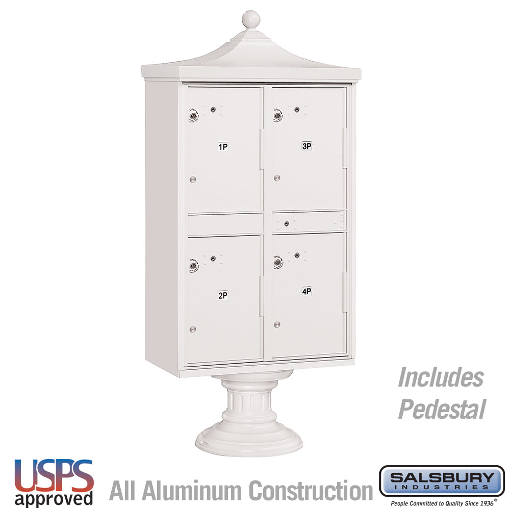 Regency Decorative Outdoor Parcel Locker with 4 Compartments in White and USPS Access