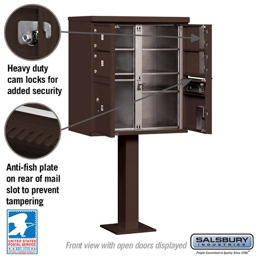 Cluster Box Unit with 4 Doors and 2 Parcel Lockers in Bronze with USPS Access