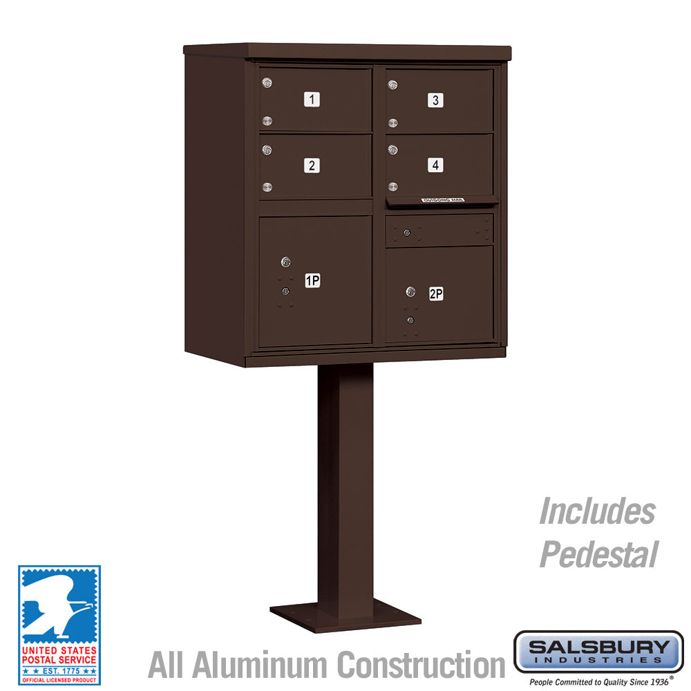 Cluster Box Unit with 4 Doors and 2 Parcel Lockers in Bronze with USPS Access