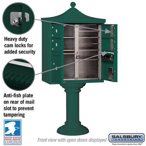 Regency Decorative Cluster Box Unit with 4 Doors and 2 Parcel Lockers in Green with USPS Access