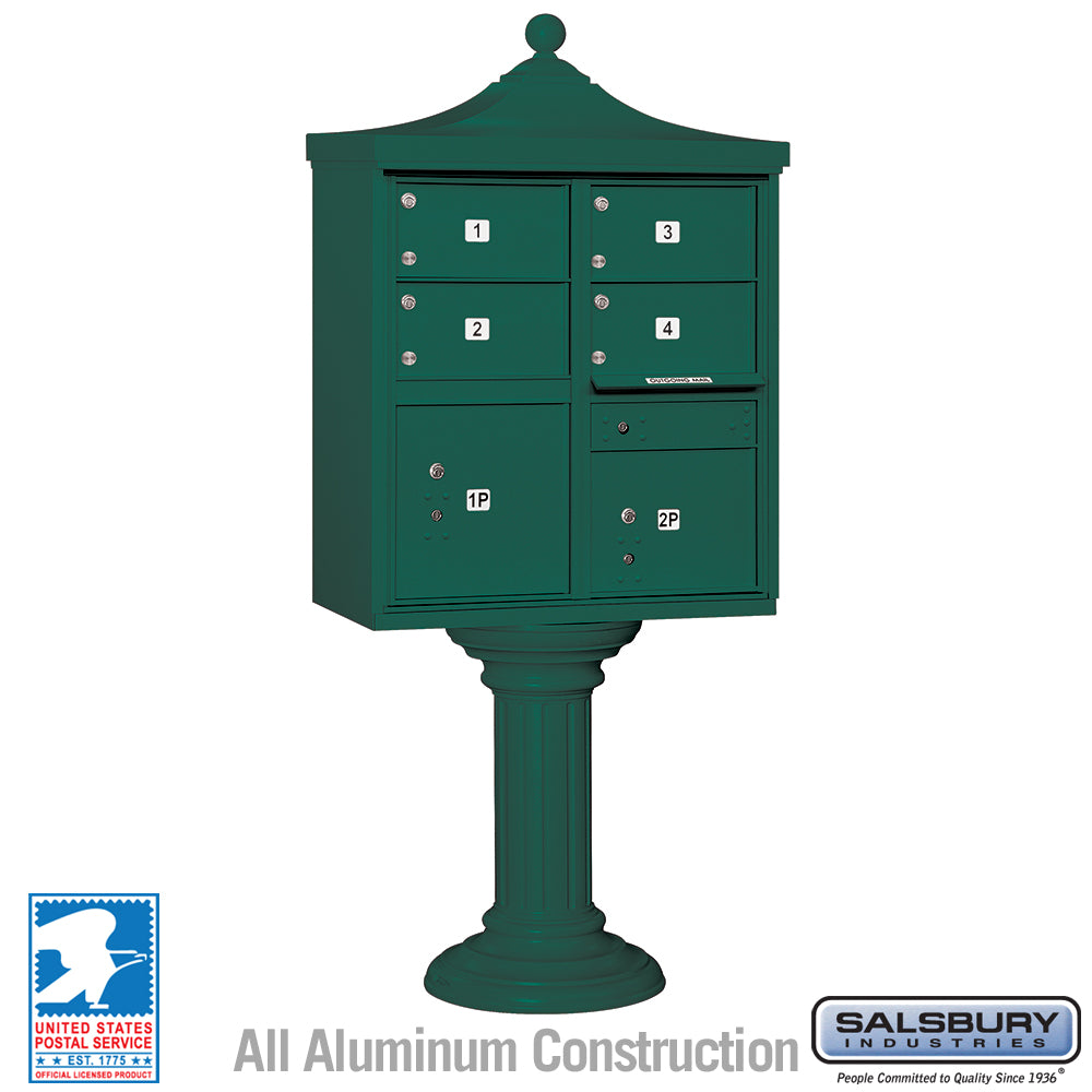 Regency Decorative Cluster Box Unit with 4 Doors and 2 Parcel Lockers in Green with USPS Access