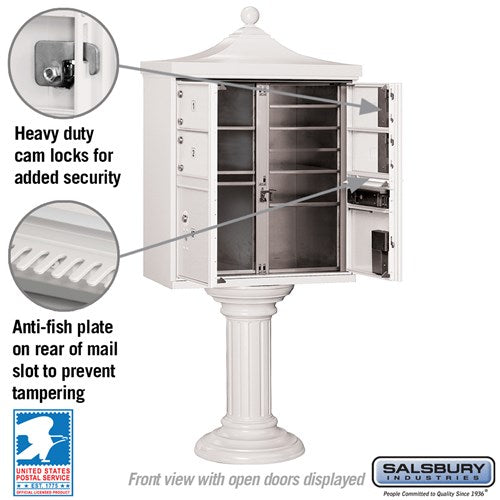 Regency Decorative Cluster Box Unit with 4 Doors and 2 Parcel Lockers in White with USPS Access