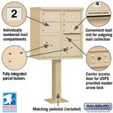 Cluster Box Unit with 4 Doors and 2 Parcel Lockers in Sandstone with USPS Access