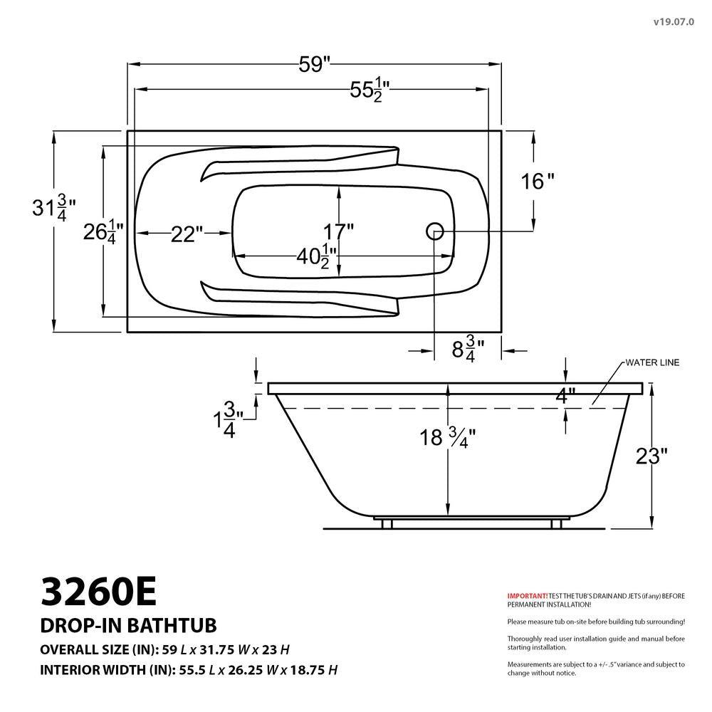 Coral 5 ft. Rectangular Drop-in Whirlpool Bathtub in White - Super Arbor