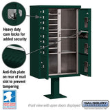 Cluster Box Unit with 8 Doors and 4 Parcel Lockers in Green with USPS Access