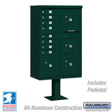 Cluster Box Unit with 8 Doors and 4 Parcel Lockers in Green with USPS Access